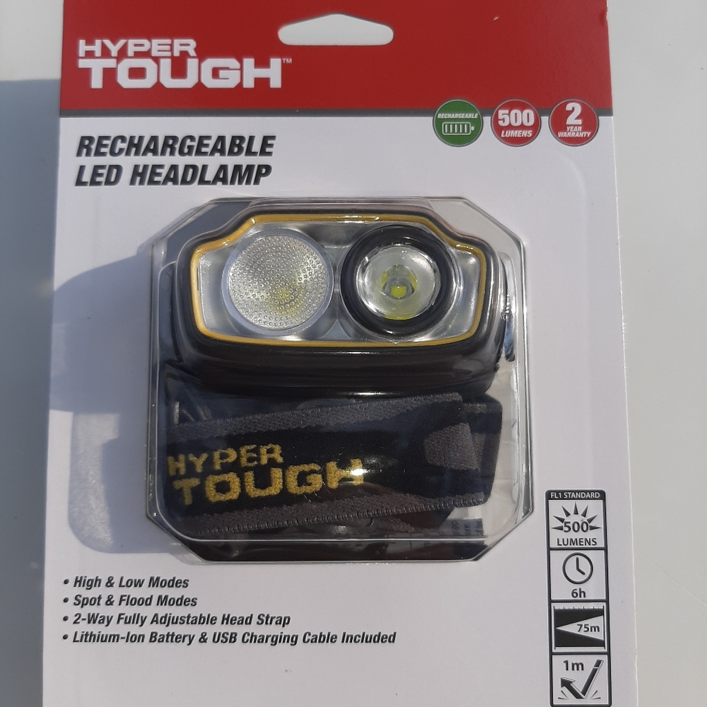 Hyper Tough 500-Lumen RECHARGEABLE LED HEADLAMP Li